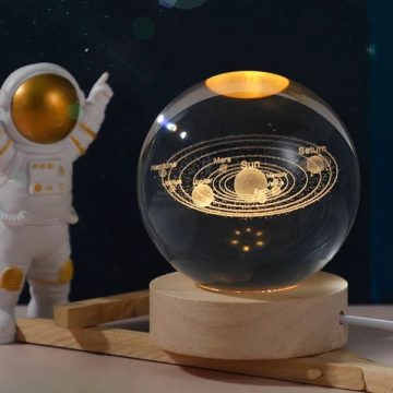 3D Crystal Ball Galaxy Night Light | Glowing Planet & Astronaut Moon Lamp (Random Design)