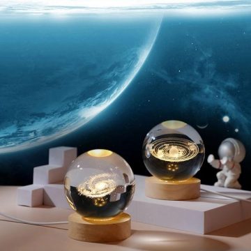 3D Crystal Ball Galaxy Night Light | Glowing Planet & Astronaut Moon Lamp (Random Design)
