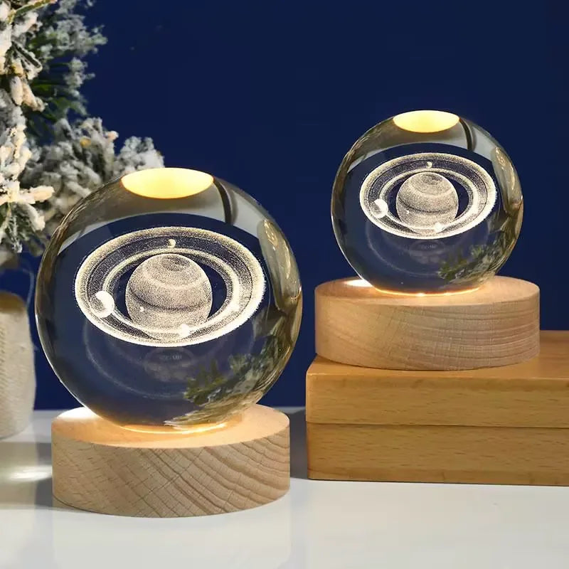 3D Crystal Ball Galaxy Night Light | Glowing Planet & Astronaut Moon Lamp (Random Design)