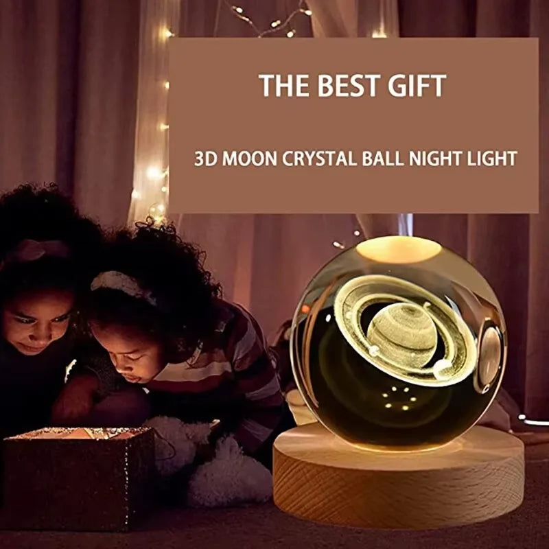 3D Crystal Ball Galaxy Night Light | Glowing Planet & Astronaut Moon Lamp (Random Design)