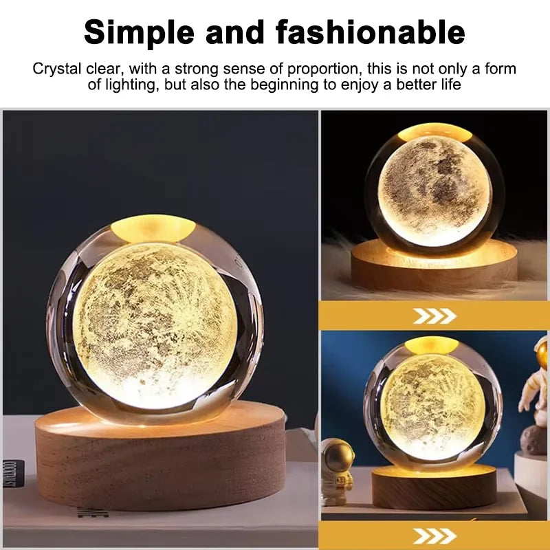 3D Crystal Ball Galaxy Night Light | Glowing Planet & Astronaut Moon Lamp (Random Design)