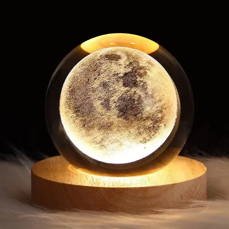 3D Crystal Ball Galaxy Night Light | Glowing Planet & Astronaut Moon Lamp (Random Design)