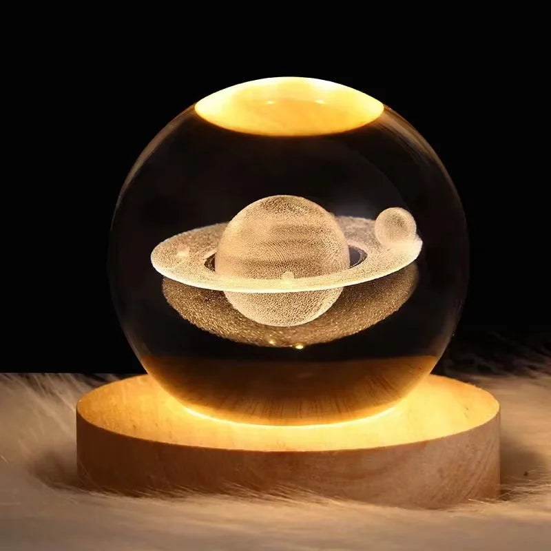 3D Crystal Ball Galaxy Night Light | Glowing Planet & Astronaut Moon Lamp (Random Design)