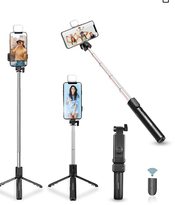 GlowSnap X – Foldable Bluetooth Selfie Stick with LED Light & Tripod Stand